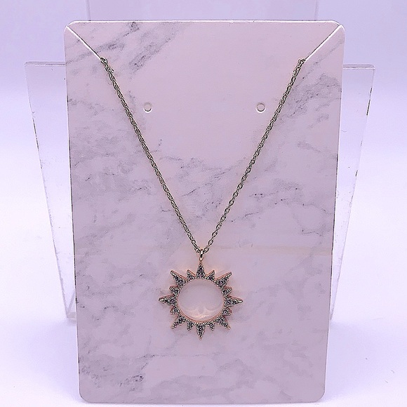 Delicate Gold Plated With Cubic Zirconia Pave Sun Necklace - NEW - Picture 6 of 6